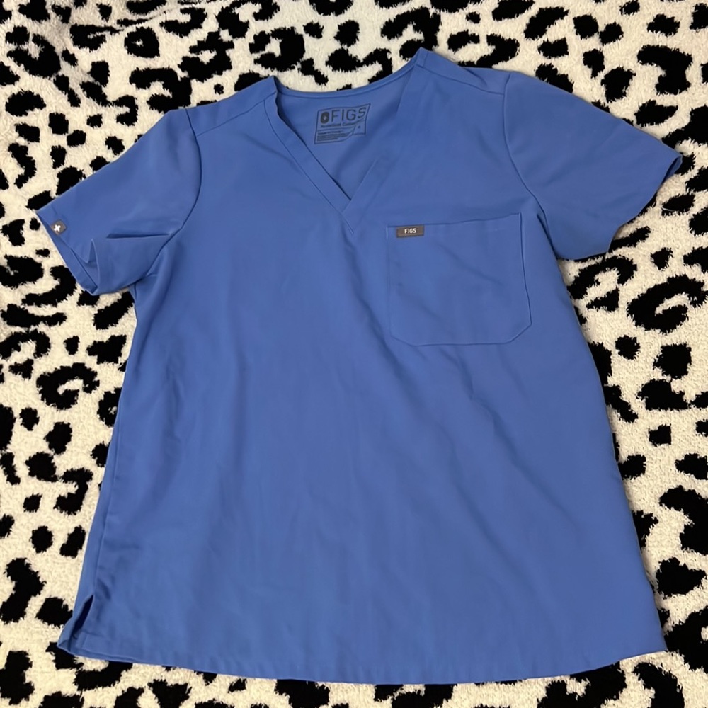 Figs one pocket scrub top ceil blue